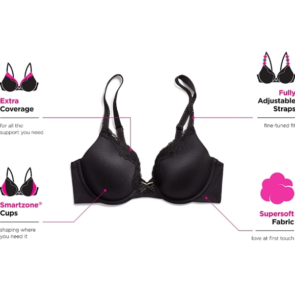 NWT Maidenform Comfort Devotion Black Lace Smoothing Full Coverage Push Up Bra - Picture 4 of 10